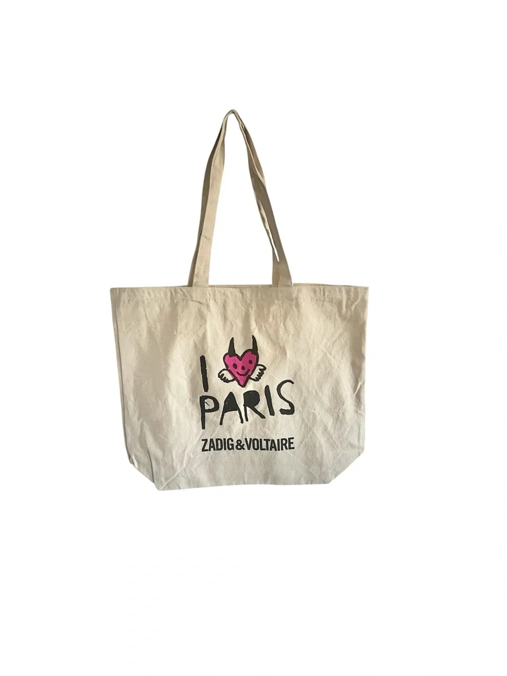 Zadig & Voltaire Natural Canvas Tote with Pink Heart Graphic GWP